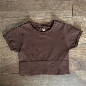 Aerie Offline Sidewalk Seamless Brown T-Shirt, Cropped Chocolate Brown Tee